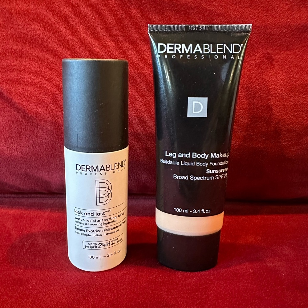 Dermablend Leg and Body Makeup (light natural) & Lock and Last setting spray.